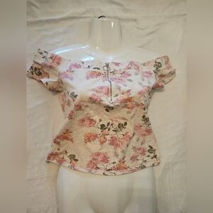 GUESS Floral Off Shoulder Zip Front Top – Size L